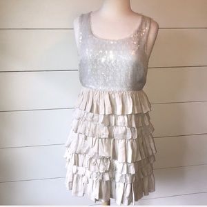 Alice + Olivia sequin and silk layer ruffl…